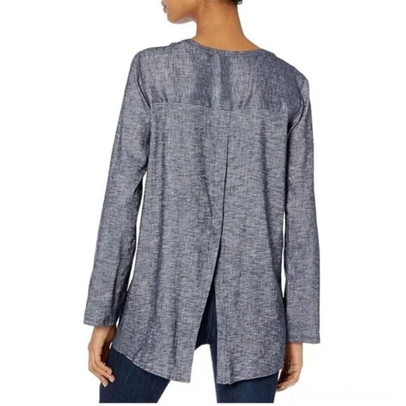 Theory Ofeliah Tierra Wash Pleated Tunic Top Blue Linen Blend Small - Picture 2 of 10